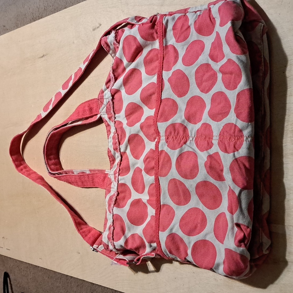 P6 Thirty-One Pink Mod Dot Retro Metro Fold Over Tote Large Pockets Spacious